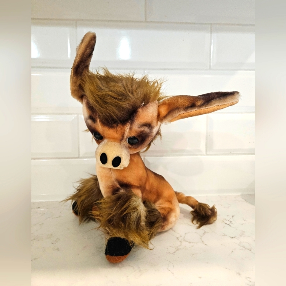 Vintage 60s Kamar Donkey Pancho Mohair  Sawdust Stuffed Toy Japan